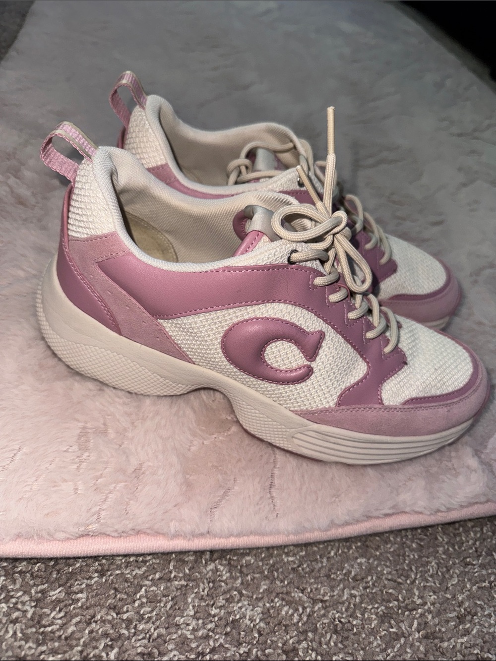 Coach Pink and White Chunky Lace-Up Sneakers